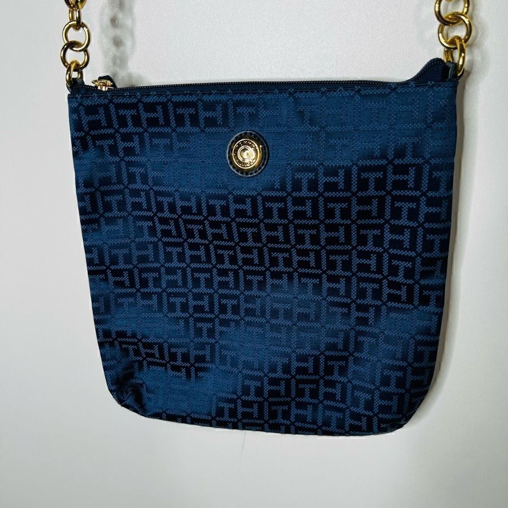Tommy Hilfiger Women's Navy Blue Synthetic Leather Logo Print Cross Body Bag - Picture 4 of 14